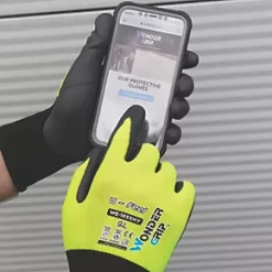 Wonder Grip WG-1855HY U-FEEL Protective Work Gloves High-Viz Yellow / Black Large -Work Gloves Sales 632PP A3