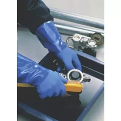 Showa 660 Chemical Hazard Gauntlets Blue Large -Work Gloves Sales 84543 A2